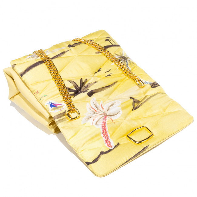 BAG silk fabric and leather matelassé upcycling gold details shoulder bag multi pockets evening unique