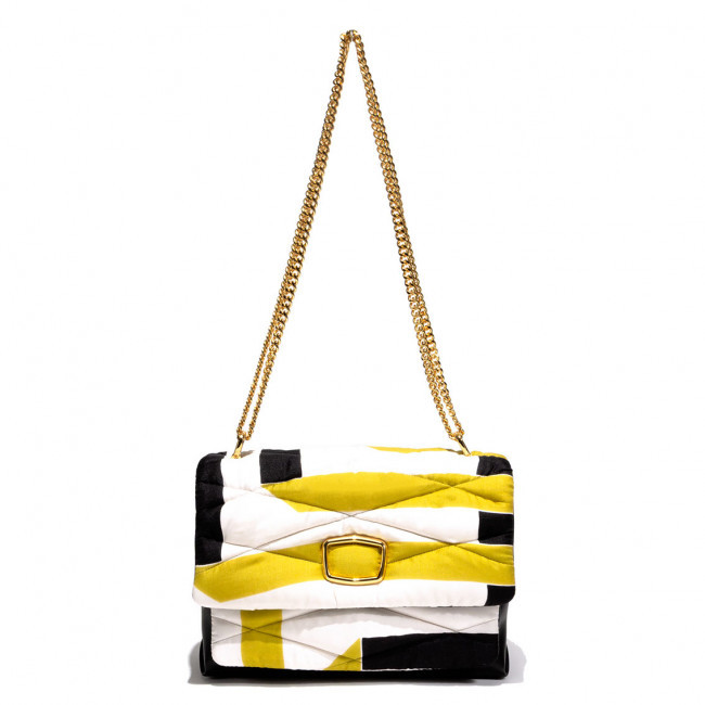Borsa tessuto seta pelle matelassé upcycling dettagli oro shoulder bag multi comparto sera unica